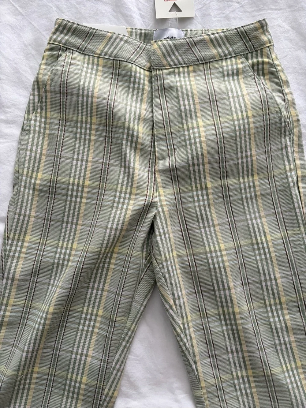 Abrand Venice Green Straight Leg Business Casual Checkered Pants Size 8 NWT